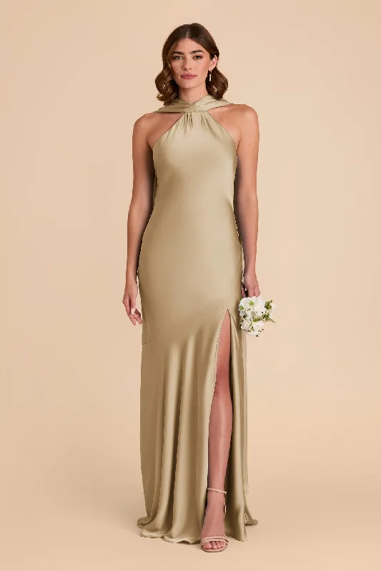 Maternity dress for a baby's first visit to the sensory garden Eileen Matte Satin Dress - Moss Green Maternity dress for a baby's first visit to the sensory garden Eileen Matte Satin Dress - Moss Green