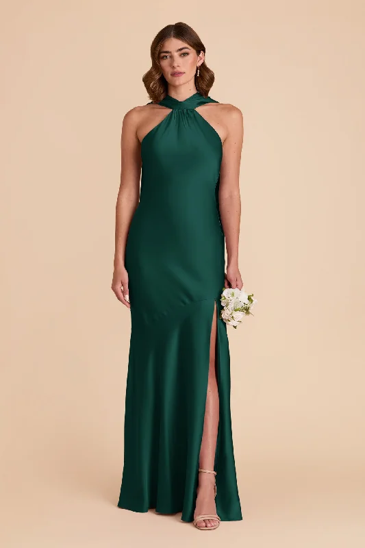 Maternity dress for a baby's first visit to the Japanese garden Eileen Matte Satin Dress - Emerald Maternity dress for a baby's first visit to the Japanese garden Eileen Matte Satin Dress - Emerald