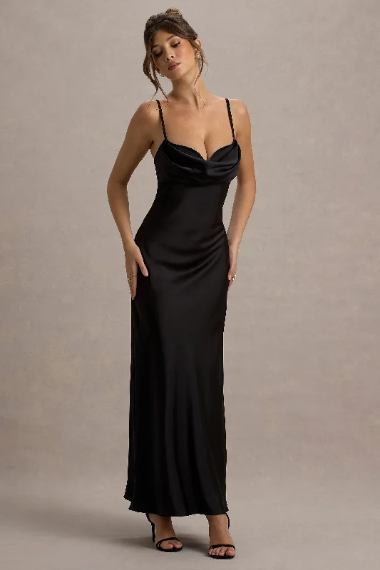 Two - piece wedding dresses with a crop top Metallic wedding guest dresses for a glamorous wedding Eimear | Black Satin Draped Sweetheart Maxi Dress Two - piece wedding dresses with a crop top Metallic wedding guest dresses for a glamorous wedding Eimear | Black Satin Draped Sweetheart Maxi Dress
