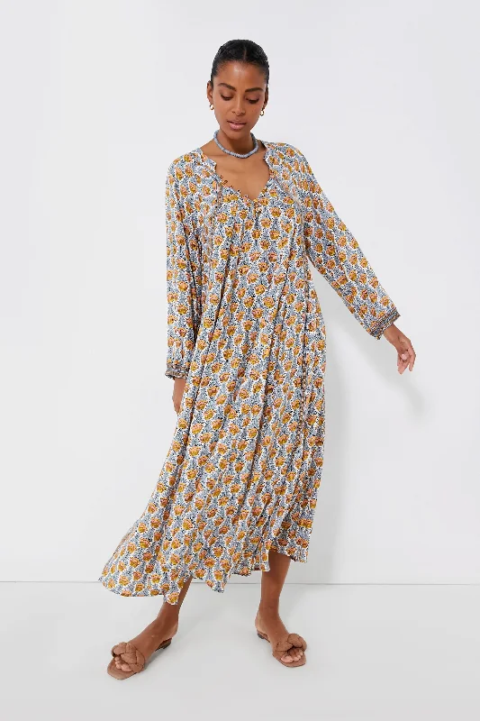 Midi dresses with tiered skirts for a bohemian festival look Tulip Print French Blue Fiore Maxi Dress Midi dresses with tiered skirts for a bohemian festival look Tulip Print French Blue Fiore Maxi Dress