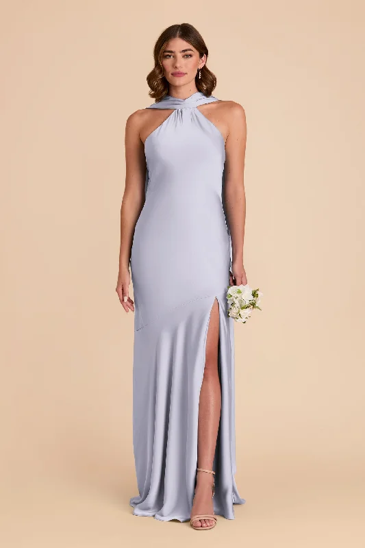 Maternity dress for a movie night out Eileen Matte Satin Dress - Periwinkle Blue