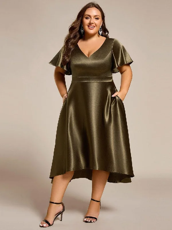 One - shoulder wedding dresses with a flowing sleeve Polka - dot - printed wedding guest dresses with short sleeves pretty SCARLEN|Plus Size Satin Midi Wedding Guest Dress with Pockets One - shoulder wedding dresses with a flowing sleeve Polka - dot - printed wedding guest dresses with short sleeves pretty SCARLEN|Plus Size Satin Midi Wedding Guest Dress with Pockets