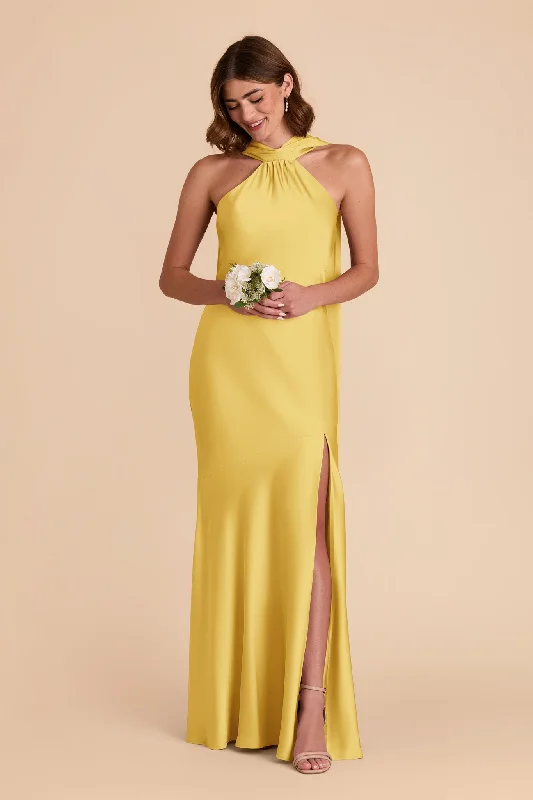 Maternity dress for a baby's first visit to the vertical garden Eileen Matte Satin Dress - Sunflower Yellow Maternity dress for a baby's first visit to the vertical garden Eileen Matte Satin Dress - Sunflower Yellow
