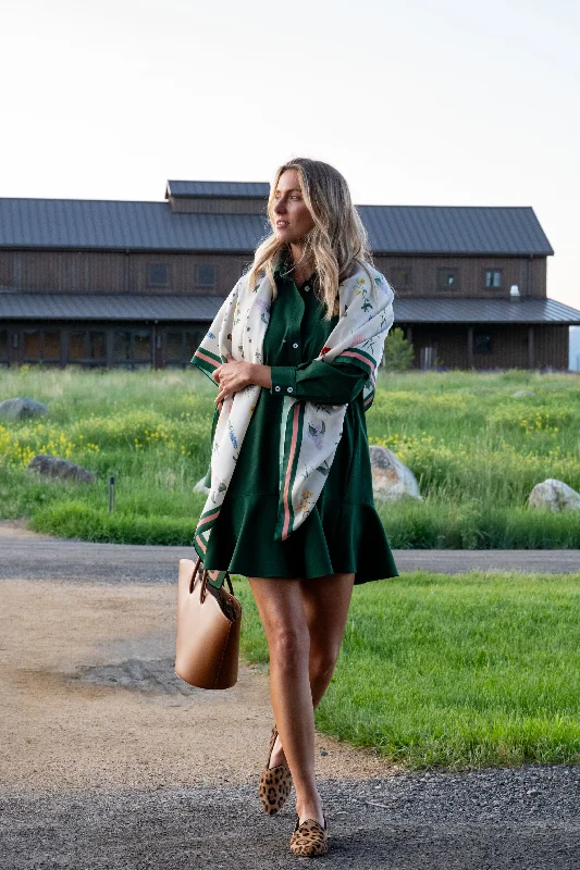 Wrap - style midi dresses in silk for a sophisticated office look Hunter Green Crepe Callahan Dress