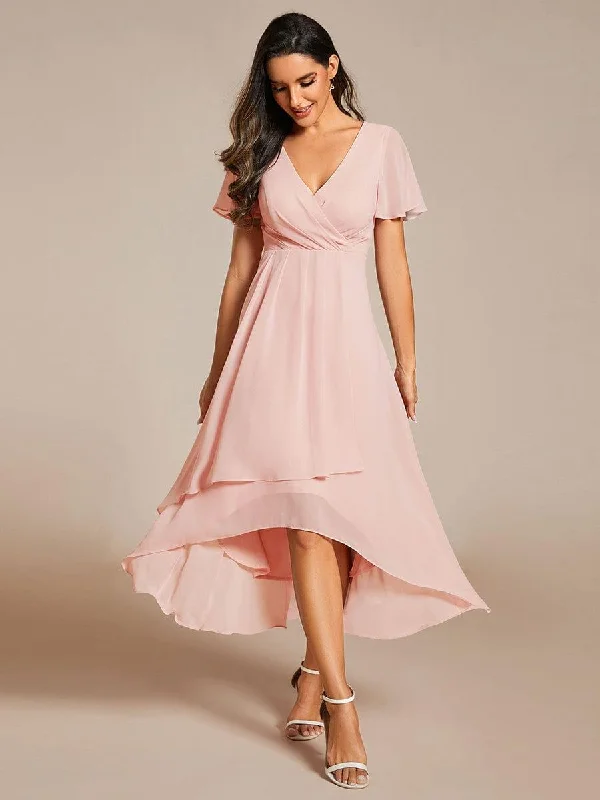Modern minimalist wedding dresses with clean lines Printed wedding guest dresses with tropical motifs for beach weddings ever LARK|Pleated Chiffon Ruffles Sleeve Midi Bridesmaid Dress Modern minimalist wedding dresses with clean lines Printed wedding guest dresses with tropical motifs for beach weddings ever LARK|Pleated Chiffon Ruffles Sleeve Midi Bridesmaid Dress