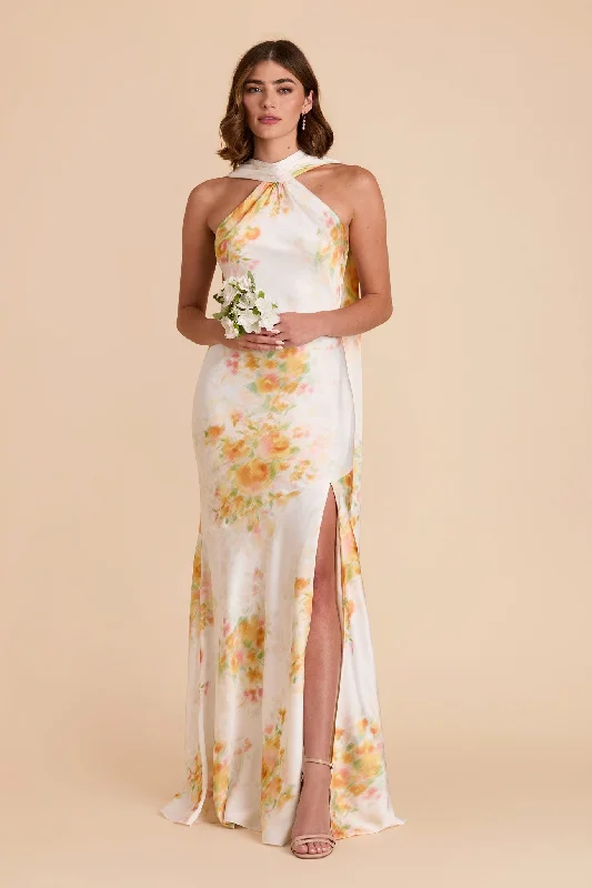 Maternity dress for a spring flower show Eileen Matte Satin Dress - White Blurred Floral Maternity dress for a spring flower show Eileen Matte Satin Dress - White Blurred Floral
