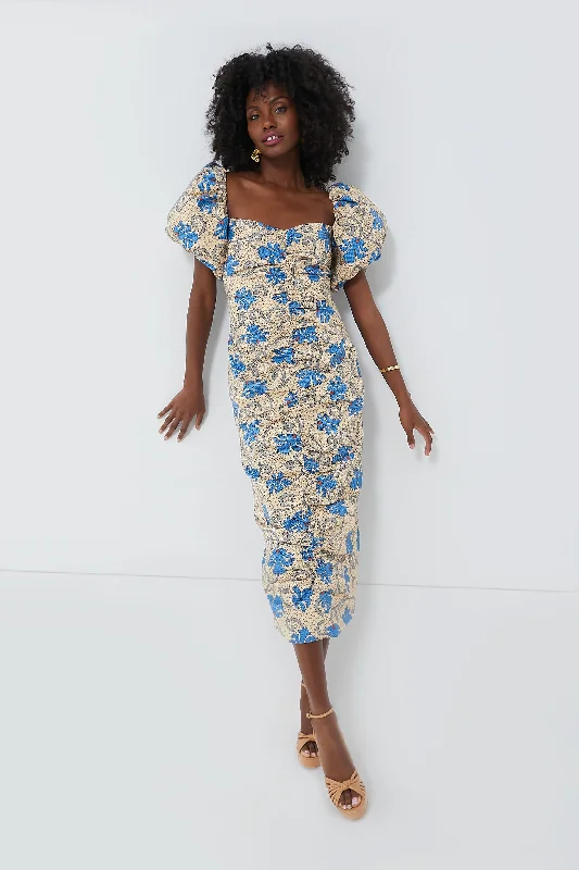 Maxi - inspired midi dresses with flowing fabrics for a beachy vibe Beige Mosaic Bloom Tessa Dress Maxi - inspired midi dresses with flowing fabrics for a beachy vibe Beige Mosaic Bloom Tessa Dress