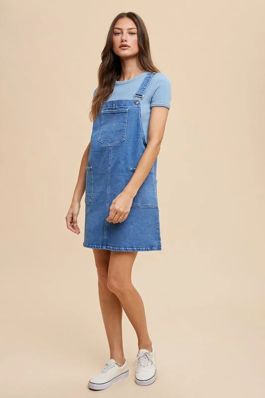 Mini dresses with puff sleeves for a vintage look Denim Overall Dress