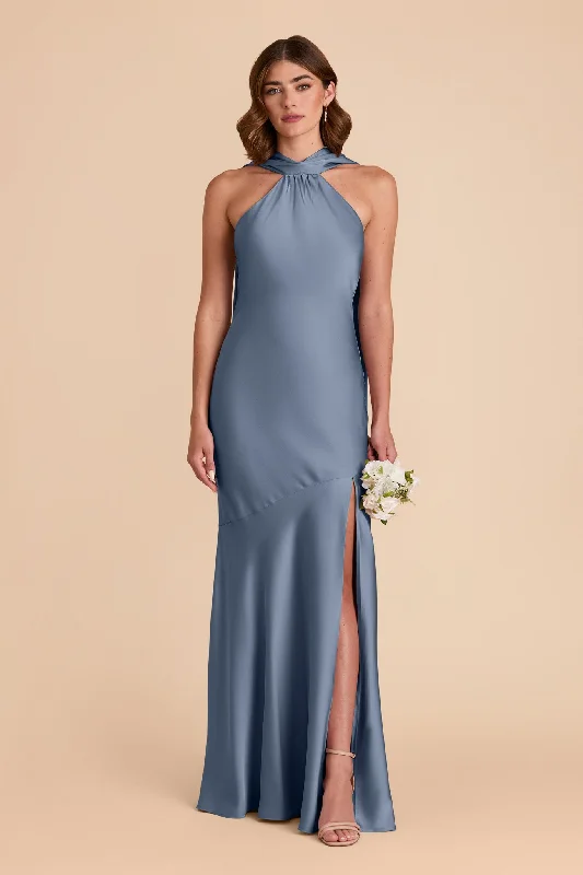 Maternity dress for a baby's first bus ride Eileen Matte Satin Dress - French Blue