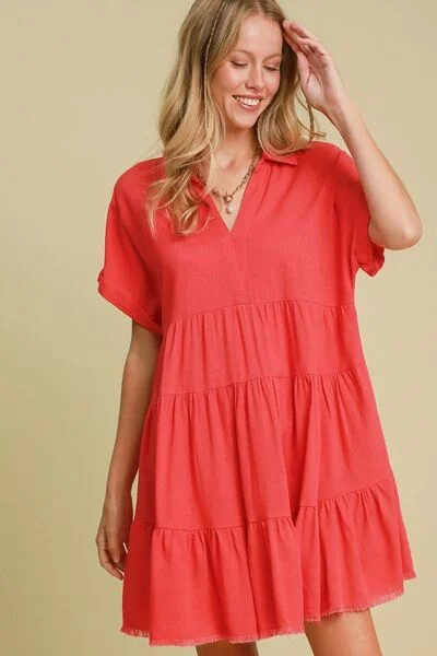 Leather mini dresses for a edgy style Red Tiered Mini Dress