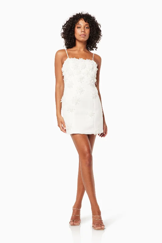 Floral print mini dresses for summer parties Sutton 3D Floral Mini Dress in White