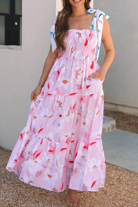 Midi dresses with sheer panels for a touch of allure Floral Tied Straps Maxi Dress