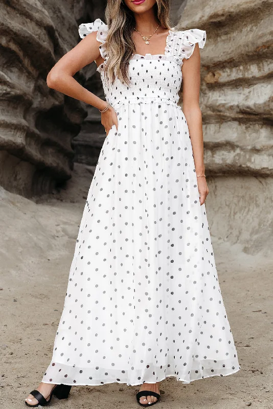 Midi dresses with puff sleeves for a vintage - inspired look Polka Dot Flutter Sleeve Maxi Dress Midi dresses with puff sleeves for a vintage - inspired look Polka Dot Flutter Sleeve Maxi Dress