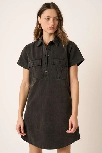 Mini dresses with criss - cross backs for a flirty look Collared Short Sleeve Shirt Dress