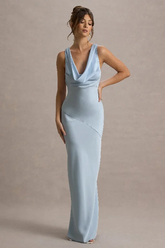 Chiffon and tulle combination wedding dresses Geometric - printed wedding guest dresses for a modern wedding Alesso | Powder Blue Satin Cowl-Neck Maxi Dress Chiffon and tulle combination wedding dresses Geometric - printed wedding guest dresses for a modern wedding Alesso | Powder Blue Satin Cowl-Neck Maxi Dress