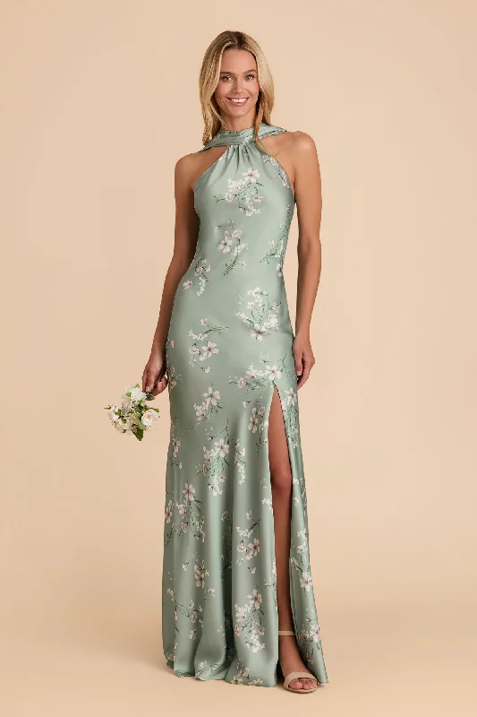 Maternity cocktail dress with sequin embellishments Eileen Matte Satin Dress - Sage Le Fleur Maternity cocktail dress with sequin embellishments Eileen Matte Satin Dress - Sage Le Fleur
