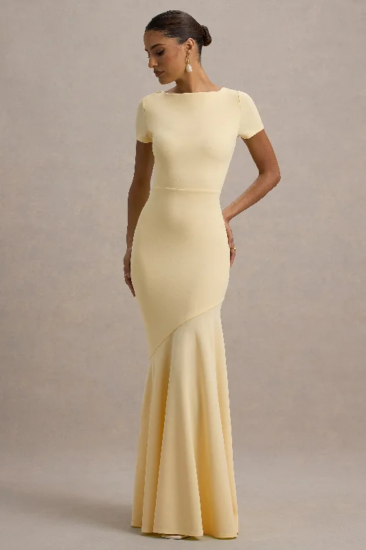 Wedding dresses with a built - in petticoat for added volume​ Wedding guest dresses with patchwork designs for a unique look Rian | Lemon Short-Sleeve Maxi Dress