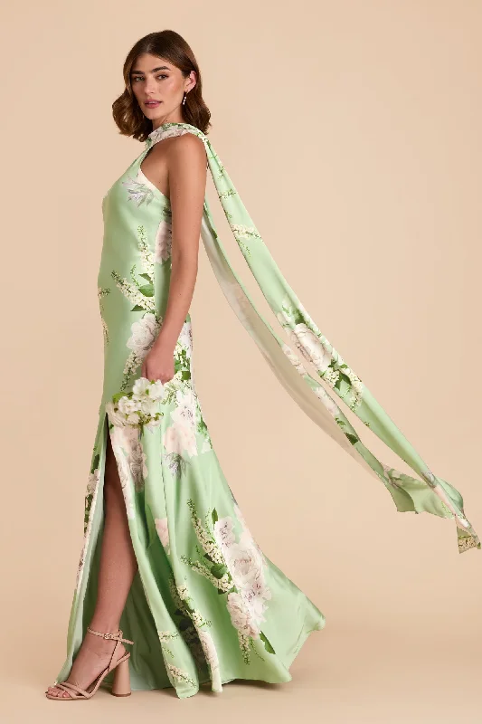 Maternity dress for a picnic in the park Eileen Matte Satin Dress - Pistachio Garden Bloom Maternity dress for a picnic in the park Eileen Matte Satin Dress - Pistachio Garden Bloom