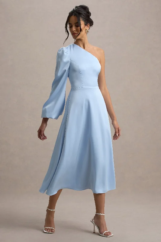 Wedding dresses with a corseted bodice for a cinched waist Satin wedding guest dresses with side slits for a sexy touch Haila | Powder Blue Satin One-Shoulder Maxi Dress Wedding dresses with a corseted bodice for a cinched waist Satin wedding guest dresses with side slits for a sexy touch Haila | Powder Blue Satin One-Shoulder Maxi Dress