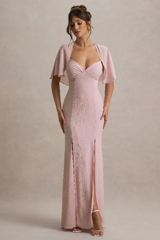 Princess - style wedding dresses with a full skirt Wedding guest dresses with cold - shoulder designs and solid colors Stila | Pale Pink Plunge-Neck Maxi Dress With High Front Split Princess - style wedding dresses with a full skirt Wedding guest dresses with cold - shoulder designs and solid colors Stila | Pale Pink Plunge-Neck Maxi Dress With High Front Split