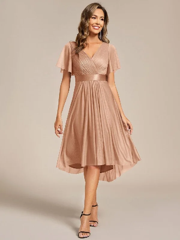 Trumpet - style wedding dresses with a train Long - sleeved wedding guest dresses in velvet for a winter wedding ever SOL|Short Sleeve V-Neck Pleated Glitter Midi Wedding Guest Dress Trumpet - style wedding dresses with a train Long - sleeved wedding guest dresses in velvet for a winter wedding ever SOL|Short Sleeve V-Neck Pleated Glitter Midi Wedding Guest Dress