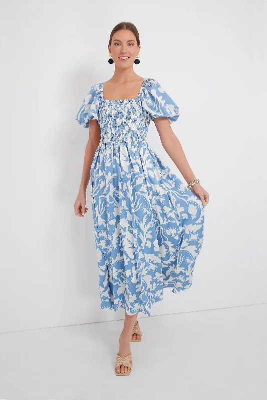 Wrap - style midi dresses in silk for a sophisticated office look Blue Puff Sleeve Midi Dress Wrap - style midi dresses in silk for a sophisticated office look Blue Puff Sleeve Midi Dress