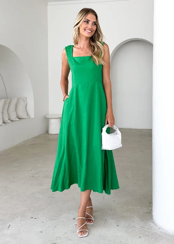 Midi dresses with side slits for a sexy and elegant appearance Lila Midi Dress - Green Midi dresses with side slits for a sexy and elegant appearance Lila Midi Dress - Green