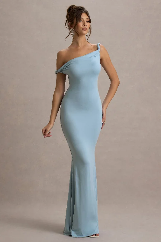 Wedding dresses with a ruched bodice for a textured look Wedding guest dresses with cold - shoulder ruffled sleeves and knee - length hems Lita | Powder Blue Twisted Asymmetric Maxi Dress Wedding dresses with a ruched bodice for a textured look Wedding guest dresses with cold - shoulder ruffled sleeves and knee - length hems Lita | Powder Blue Twisted Asymmetric Maxi Dress