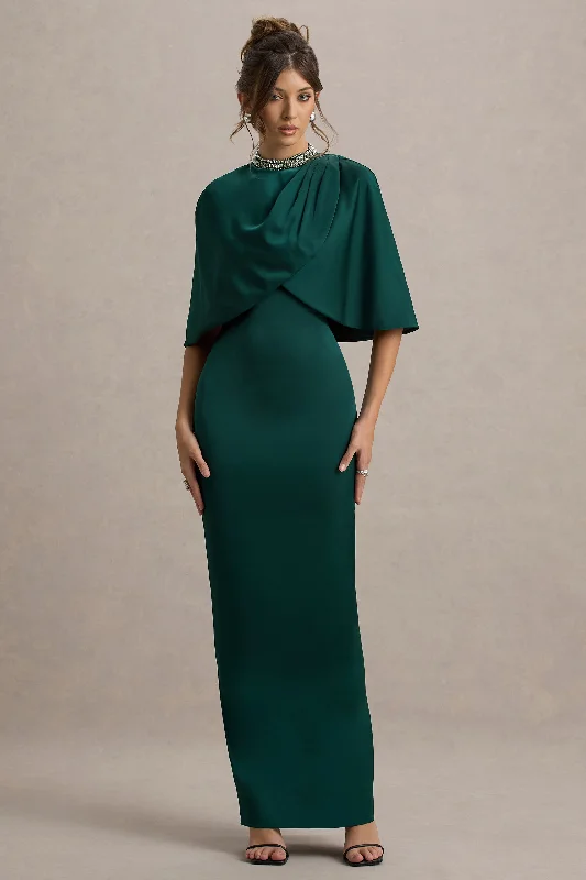 Two - piece wedding dresses with a crop top Metallic wedding guest dresses for a glamorous wedding Diletta | Bottle Green Cape Maxi Dress Two - piece wedding dresses with a crop top Metallic wedding guest dresses for a glamorous wedding Diletta | Bottle Green Cape Maxi Dress