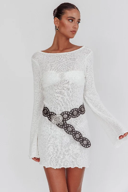 Mini dresses with polka dot patterns Carousel Backless Knit Mini Dress White