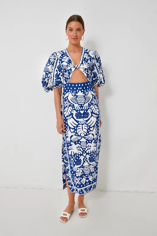 Midi dresses with metallic threads for a glamorous evening event Jungle Scarf Navy Midi Dress Midi dresses with metallic threads for a glamorous evening event Jungle Scarf Navy Midi Dress