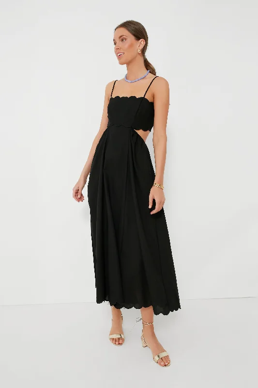 Midi dresses with sheer panels for a touch of allure Black Scallop Hem Dress