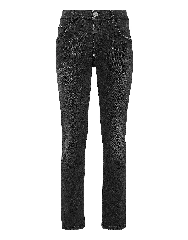 Women's Tight Trousers with Mesh Panels in Black for a Sexy and Modern AppearanceDenim Trousers Ex Boyfriend Fit