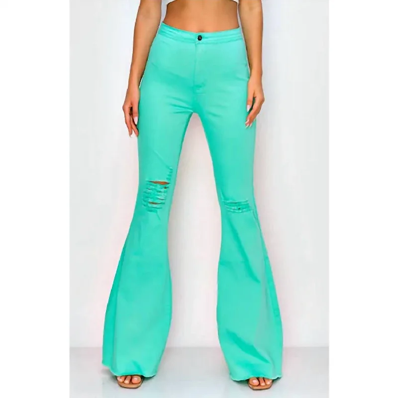 Plus Size Women's Stretch Cotton Tight Trousers in Navy for Comfortable Everyday WearDistressed High Waist Bell Pants In Mint Plus Size Women's Stretch Cotton Tight Trousers in Navy for Comfortable Everyday WearDistressed High Waist Bell Pants In Mint