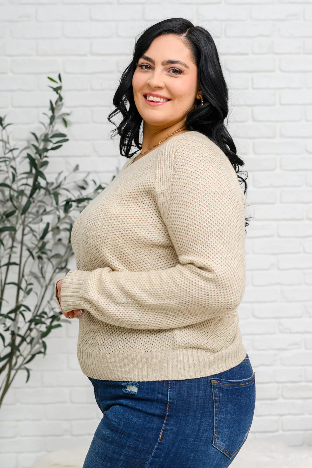 Cropped Women Sweater to Pair with High - Waisted BottomsChai Latte V-Neck Sweater in Oatmeal Cropped Women Sweater to Pair with High - Waisted BottomsChai Latte V-Neck Sweater in Oatmeal