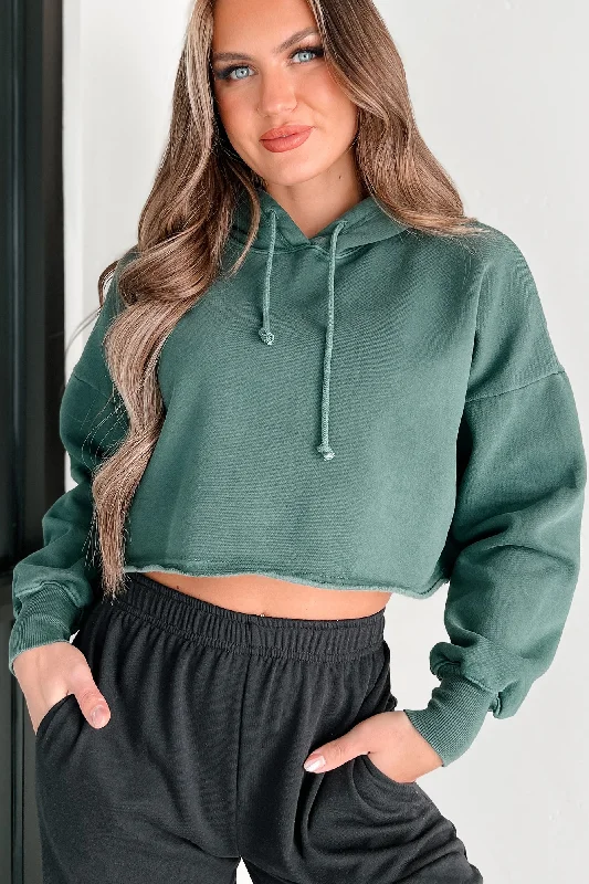 Button - Down Women Sweater for a Versatile LookClarissa Raw Hem Crop Hoodie (Deep Emerald) Button - Down Women Sweater for a Versatile LookClarissa Raw Hem Crop Hoodie (Deep Emerald)
