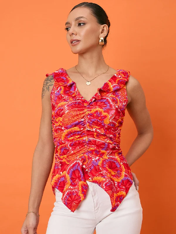 Sequined Women T Shirt for a Sparkly Night OutPrinted Sleeveless Stretchable Ruffled Top Sequined Women T Shirt for a Sparkly Night OutPrinted Sleeveless Stretchable Ruffled Top