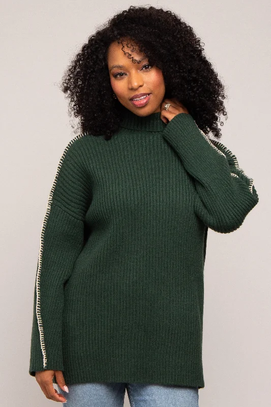 Chunky Knit Women Sweater for Winter WarmthForest Green Contrast Stitch Turtleneck Sweater Chunky Knit Women Sweater for Winter WarmthForest Green Contrast Stitch Turtleneck Sweater