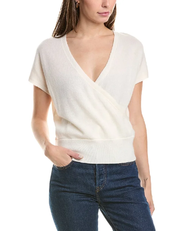 Long - Sleeve Women Sweater with Ribbed CuffsForte Cashmere Cap Sleeve Surplice Cashmere Sweater Long - Sleeve Women Sweater with Ribbed CuffsForte Cashmere Cap Sleeve Surplice Cashmere Sweater
