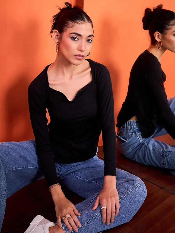 Puff Sleeve Women T Shirt for a Fashion - Forward LookStretchable Ribbed Sweetheart Neck Top Puff Sleeve Women T Shirt for a Fashion - Forward LookStretchable Ribbed Sweetheart Neck Top
