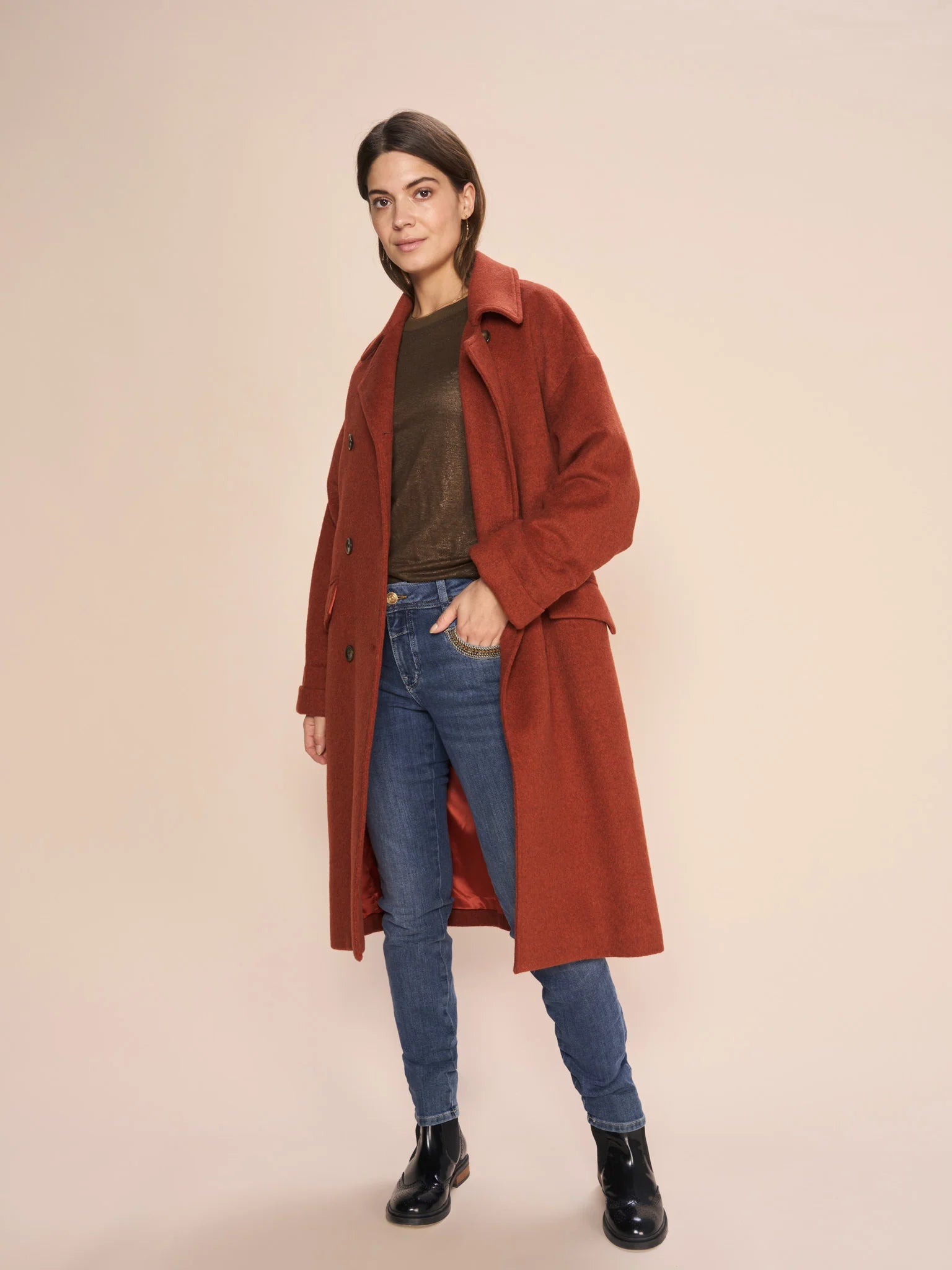 Cable - Knit Women Sweater with Intricate PatternsMos Mosh Burnt Ochre Venice Wool Coat Cable - Knit Women Sweater with Intricate PatternsMos Mosh Burnt Ochre Venice Wool Coat