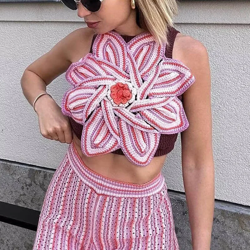 Button - Down Women Sweater for a Versatile LookNostalgic 90s Crochet Rosette Applique Crew Neck Open Knit Crop Tank Top Button - Down Women Sweater for a Versatile LookNostalgic 90s Crochet Rosette Applique Crew Neck Open Knit Crop Tank Top