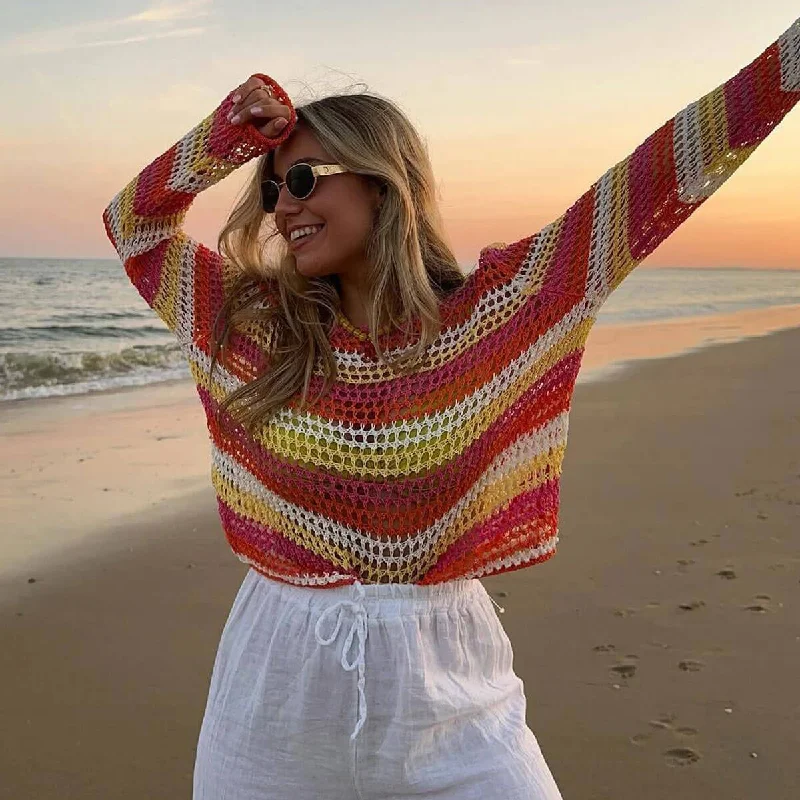 Turtleneck Women Sweater for a Classic and Elegant StyleRainbow Stripe Boat Neck Long Sleeve Oversized Crop Crochet Knit Sweater Turtleneck Women Sweater for a Classic and Elegant StyleRainbow Stripe Boat Neck Long Sleeve Oversized Crop Crochet Knit Sweater