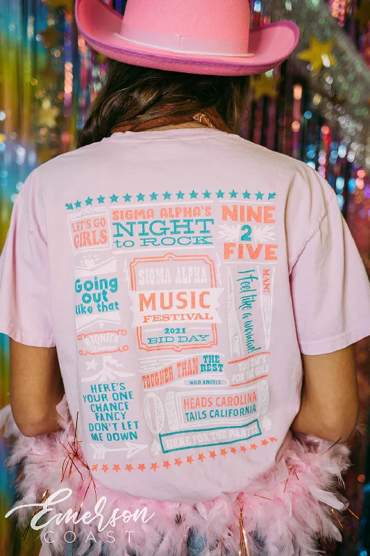 Distressed Women T Shirt with a Laid - Back AestheticSigma Alpha Night To Rock Bid Day Tee Distressed Women T Shirt with a Laid - Back AestheticSigma Alpha Night To Rock Bid Day Tee
