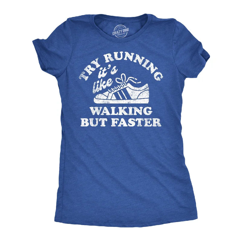 Ringer T Shirt Women with Retro - Inspired StripesTry Running Its Like Walking But Faster Women's T Shirt Ringer T Shirt Women with Retro - Inspired StripesTry Running Its Like Walking But Faster Women's T Shirt