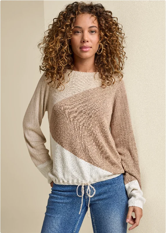 Color - Blocked Women Sweater for a Bold Fashion StatementColorblock Sweater - Gold Multi Color - Blocked Women Sweater for a Bold Fashion StatementColorblock Sweater - Gold Multi