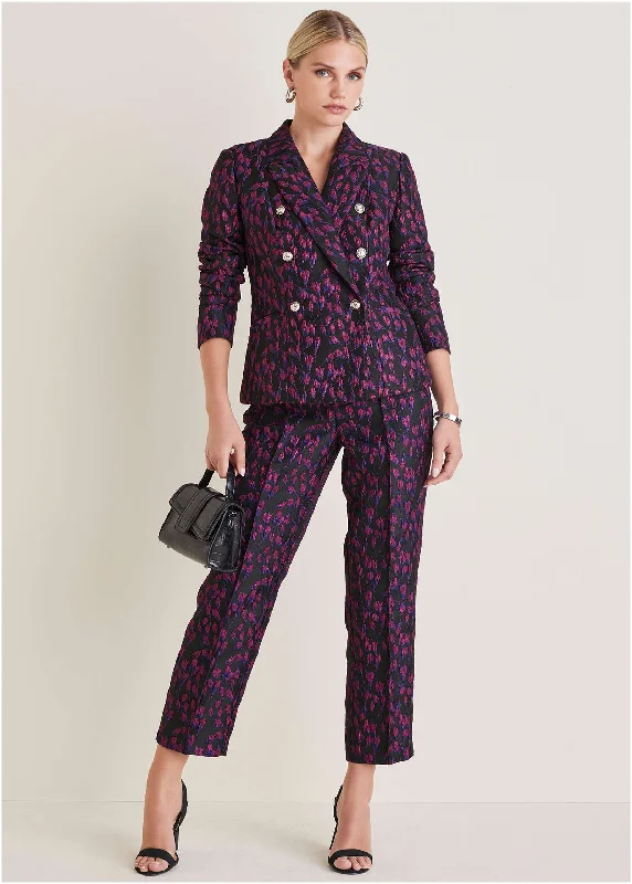 Cashmere Women Sweater with a Luxurious Soft TouchStraight Leg Jacquard Pants - Blue Multi Cashmere Women Sweater with a Luxurious Soft TouchStraight Leg Jacquard Pants - Blue Multi