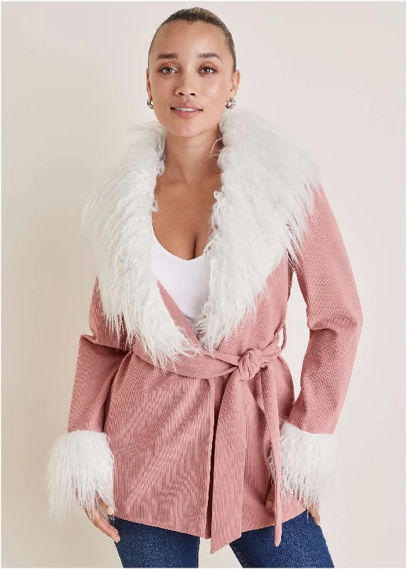 Organic Cotton Women Sweater for an Eco - Friendly ChoiceCorduroy Fur Trim Coat - Pink Organic Cotton Women Sweater for an Eco - Friendly ChoiceCorduroy Fur Trim Coat - Pink