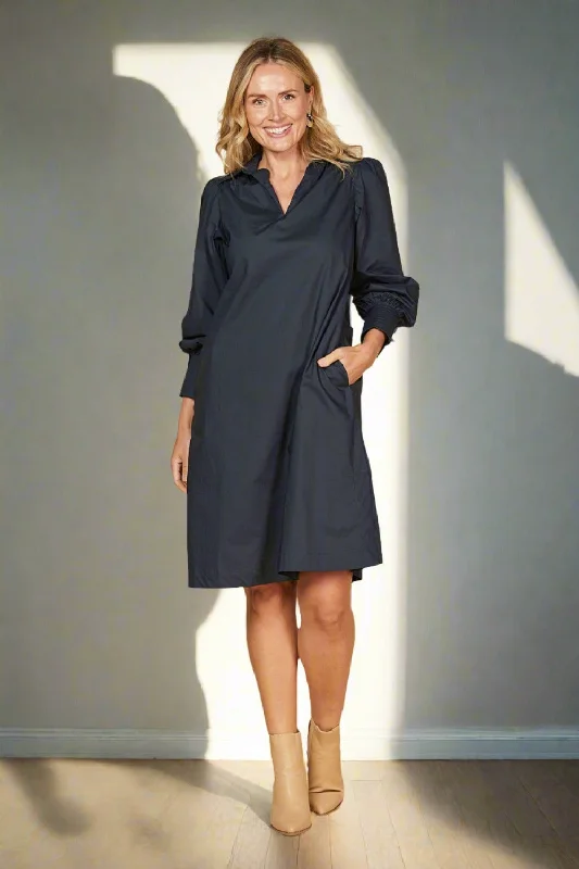 Wrap - Style Women Dress with Adjustable Fit for All Body TypesWrap - Style Women Dress with Adjustable Fit for All Body TypesBlaine Collared Poplin Dress in Navy Wrap - Style Women Dress with Adjustable Fit for All Body TypesWrap - Style Women Dress with Adjustable Fit for All Body TypesBlaine Collared Poplin Dress in Navy