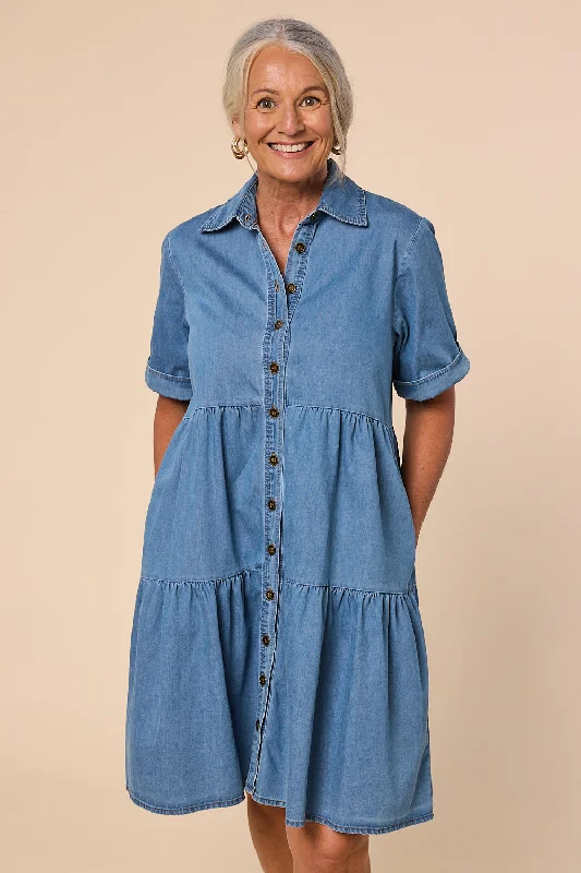 Off - the - Shoulder Women Dress for a Romantic and Feminine LookOff - the - Shoulder Women Dress for a Romantic and Feminine LookGinette Chambray Dress in Light Wash Off - the - Shoulder Women Dress for a Romantic and Feminine LookOff - the - Shoulder Women Dress for a Romantic and Feminine LookGinette Chambray Dress in Light Wash